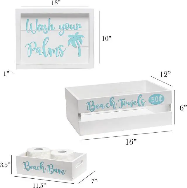 Alt view image 3 of 20 - Elegant Designs Three Piece Decorative Wood Bathroom Set, Large, Coastal/Beach  (1 Towel Holder, 1 Frame, 1 Toilet Paper Holder)