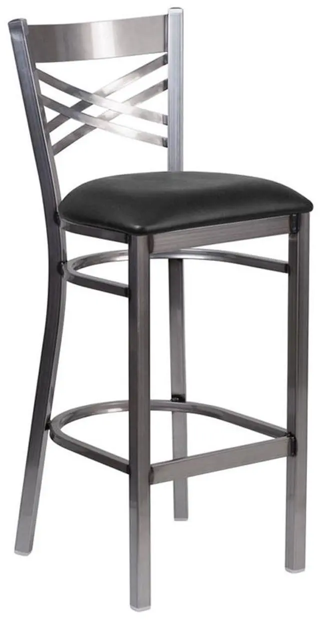 Alt view image 4 of 8 - Flash Furniture HERCULES Series Clear Coated ''X'' Back Metal Restaurant Barstool - Black Vinyl Seat