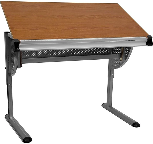 Alt view image 5 of 11 - Flash Furniture NAN-JN-2433-GG Adjustable Drawing and Drafting Table with Pewter Metallic Frame