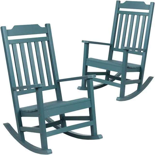 Main image of Flash Furniture Set of 2 Winston Teal Faux Wood All-Weather Rocking Chair for Indoor and Outdoor