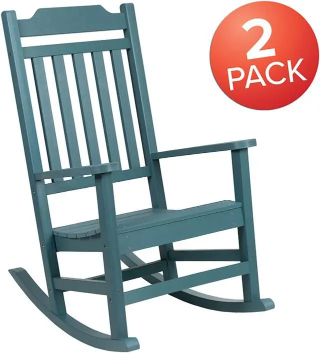 Alt view image 3 of 19 - Flash Furniture Set of 2 Winston Teal Faux Wood All-Weather Rocking Chair for Indoor and Outdoor