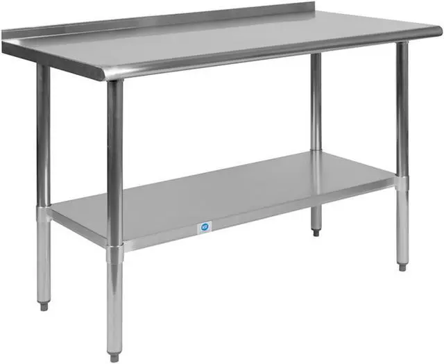 Main image of Stainless Steel 18 Gauge Prep and Work Table with 1.5" Backsplash and Undershelf - NSF Certified - 48"W x 24"D x 36"H