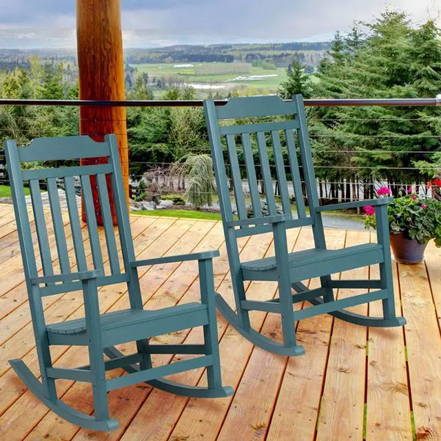 Alt view image 2 of 19 - Flash Furniture Set of 2 Winston Teal Faux Wood All-Weather Rocking Chair for Indoor and Outdoor