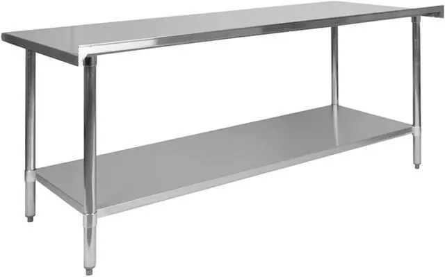 Alt view image 7 of 12 - Stainless Steel 18 Gauge Prep and Work Table with 1.5" Backsplash and Undershelf - NSF Certified - 72"W x 30"D x 36"H