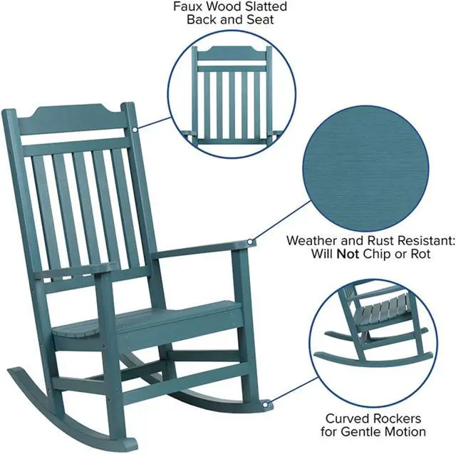 Alt view image 5 of 19 - Flash Furniture Set of 2 Winston Teal Faux Wood All-Weather Rocking Chair for Indoor and Outdoor