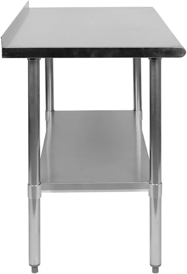 Alt view image 7 of 12 - Stainless Steel 18 Gauge Prep and Work Table with 1.5" Backsplash and Undershelf - NSF Certified - 48"W x 24"D x 36"H