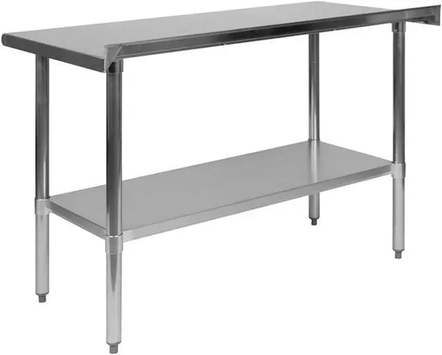 Alt view image 6 of 12 - Stainless Steel 18 Gauge Prep and Work Table with 1.5" Backsplash and Undershelf - NSF Certified - 48"W x 24"D x 36"H