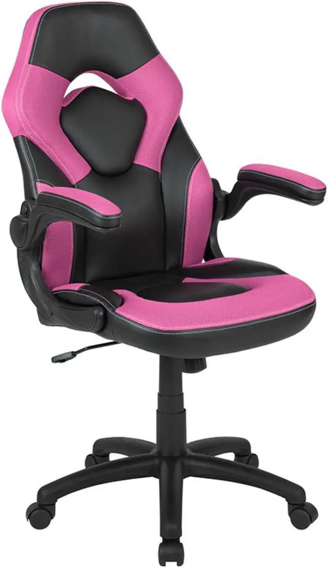 Alt view image 7 of 20 - Flash Furniture Contemporary Rectangle Red Gaming Desk and Pink/Black Racing Chair Set with Cup Holder, Headphone Hook and Built-in Lumbar Support