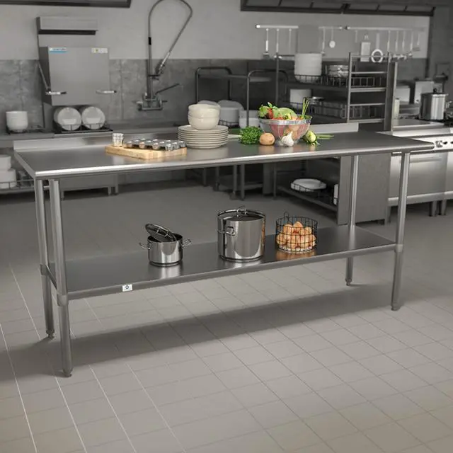 Main image of Stainless Steel 18 Gauge Prep and Work Table with 1.5" Backsplash and Undershelf - NSF Certified - 72"W x 30"D x 36"H