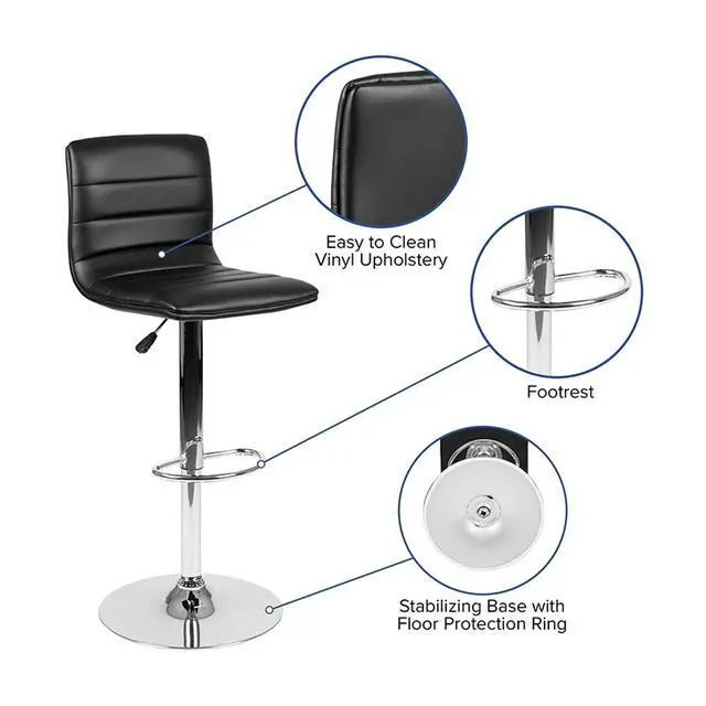 Alt view image 7 of 11 - Flash Furniture Contemporary Horizontal Line Design Adjustable Bar Stool with Chrome Base