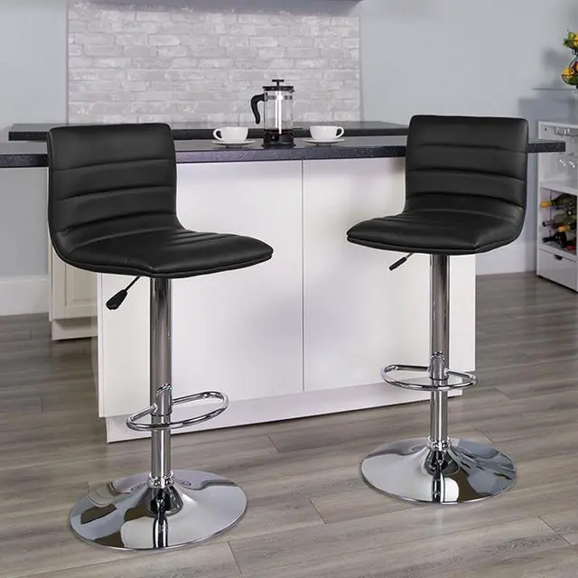 Alt view image 5 of 11 - Flash Furniture Contemporary Horizontal Line Design Adjustable Bar Stool with Chrome Base