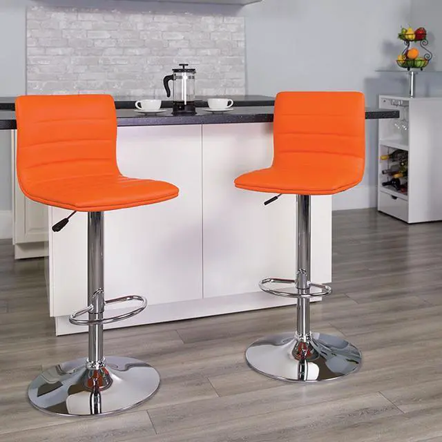 Alt view image 5 of 14 - Flash Furniture CH-92023-1-ORG-GG Contemporary Orange Vinyl Adjustable Height Bar Stool with Chrome Base