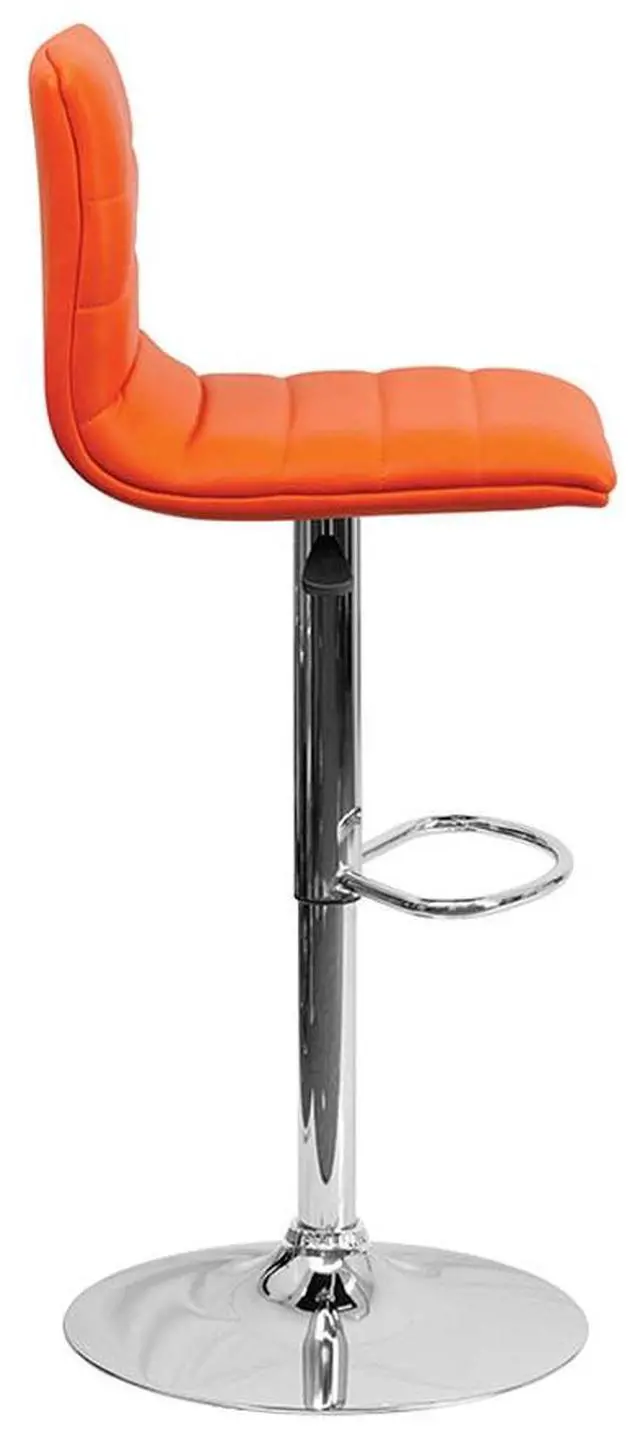 Alt view image 6 of 14 - Flash Furniture CH-92023-1-ORG-GG Contemporary Orange Vinyl Adjustable Height Bar Stool with Chrome Base
