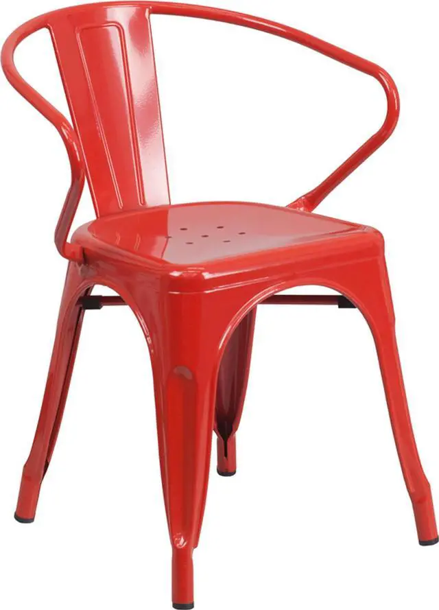 Alt view image 6 of 20 - Commercial Grade Red Metal Indoor-Outdoor Chair with Arms