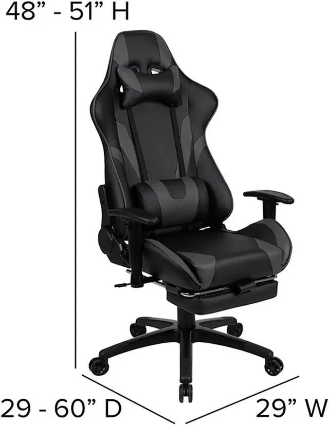 Alt view image 18 of 20 - Red Gaming Desk with Cup Holder/Headphone Hook & Gray Reclining Gaming Chair with Footrest