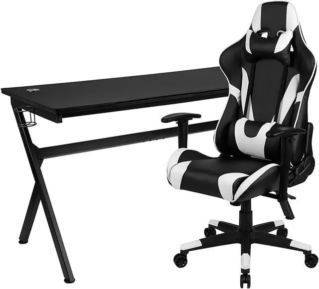 Alt view image 13 of 20 - Gaming Desk and Black Reclining Gaming Chair Set /Cup Holder/Headphone Hook/Removable Mouse Pad Top - Wire Management