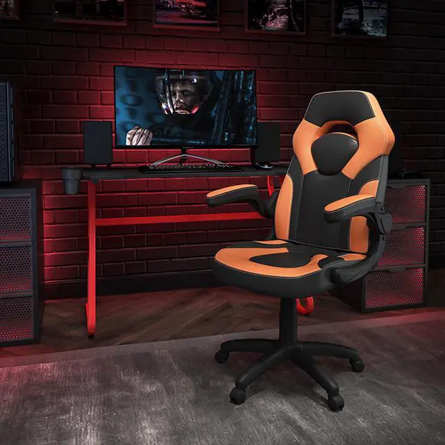 Alt view image 9 of 20 - Red Gaming Desk and Orange/Black Racing Chair Set with Cup Holder and Headphone Hook