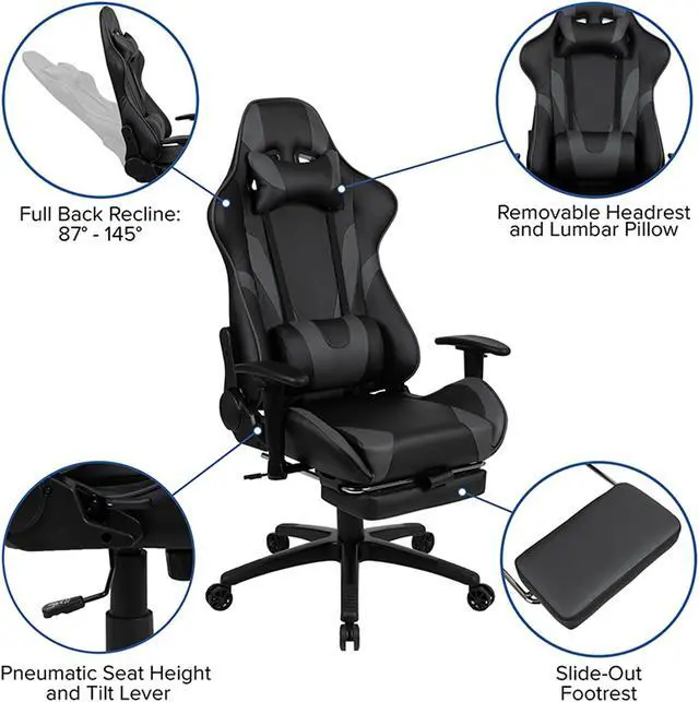 Alt view image 16 of 20 - Red Gaming Desk with Cup Holder/Headphone Hook & Gray Reclining Gaming Chair with Footrest