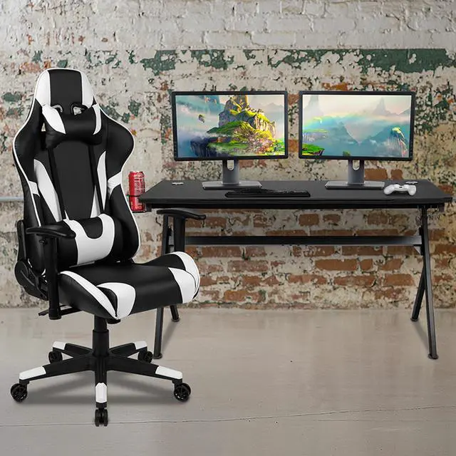 Alt view image 14 of 20 - Gaming Desk and Black Reclining Gaming Chair Set /Cup Holder/Headphone Hook/Removable Mouse Pad Top - Wire Management