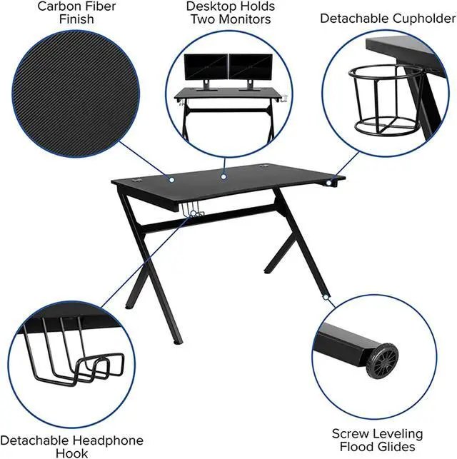 Alt view image 17 of 20 - Gaming Desk 45.25" x 29" Computer Table Gamer Workstation with Headphone Holder and 2 Cable Management Holes