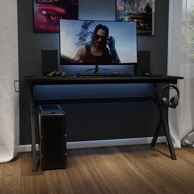 Alt view image 14 of 20 - 55" x 24" Extra Large Gaming Desk with Headphone Hook and Cup Holder - Free Mouse Pad