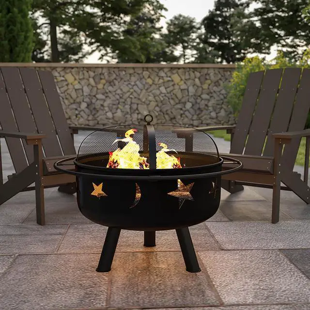 Alt view image 9 of 20 - 29" Round Wood Burning Firepit with Mesh Spark Screen