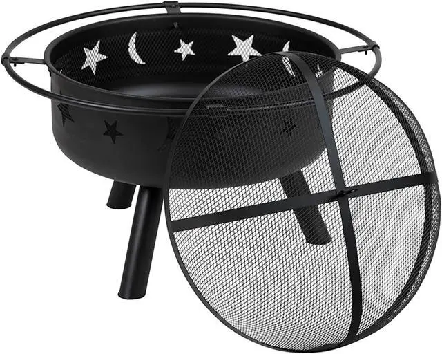 Alt view image 8 of 20 - 29" Round Wood Burning Firepit with Mesh Spark Screen