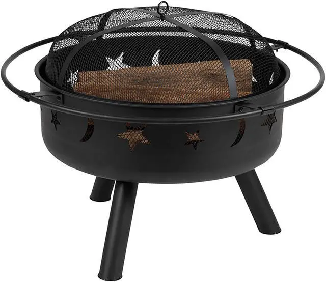 Alt view image 13 of 20 - 29" Round Wood Burning Firepit with Mesh Spark Screen