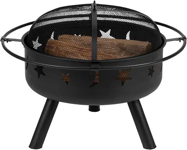 Alt view image 14 of 20 - 29" Round Wood Burning Firepit with Mesh Spark Screen