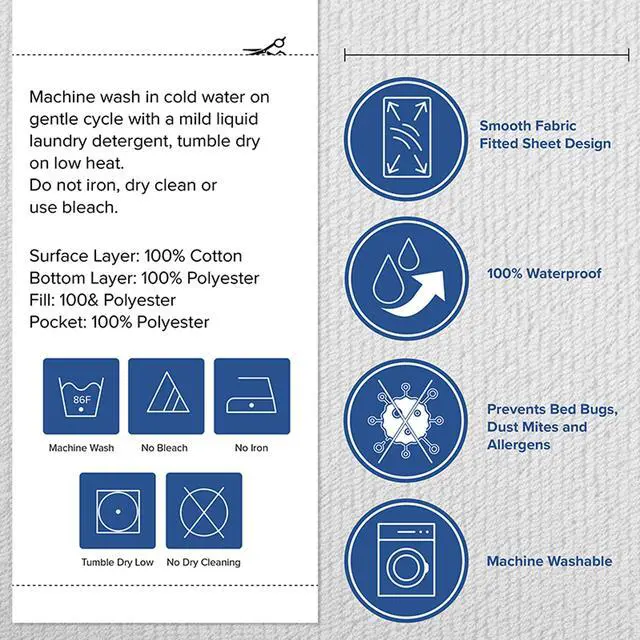 Alt view image 12 of 19 - Capri Comfortable Sleep Premium Fitted 100% Waterproof-Hypoallergenic Vinyl Free Mattress Protector - Breathable Fabric Surface, Full
