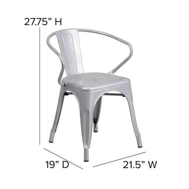 Alt view image 10 of 14 - Flash Furniture Metal Chair with Arms, Silver