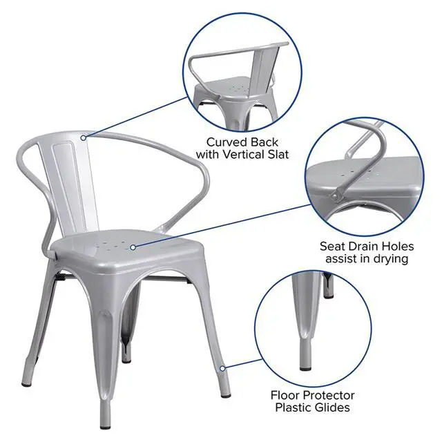 Alt view image 9 of 14 - Flash Furniture Metal Chair with Arms, Silver