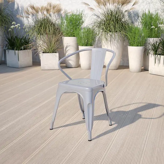Alt view image 6 of 14 - Flash Furniture Metal Chair with Arms, Silver