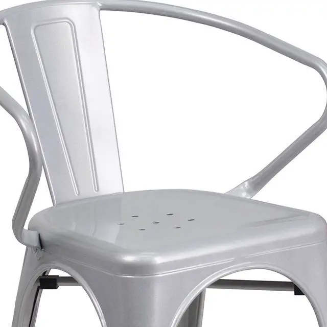 Alt view image 11 of 14 - Flash Furniture Metal Chair with Arms, Silver