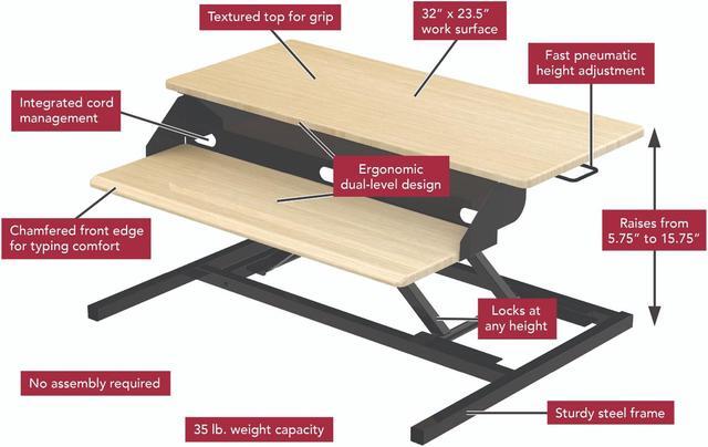 Alt view image 19 of 20 - Luxor LVLUP PRO32-WO Level Up 32 Pro Standing Desk Converter