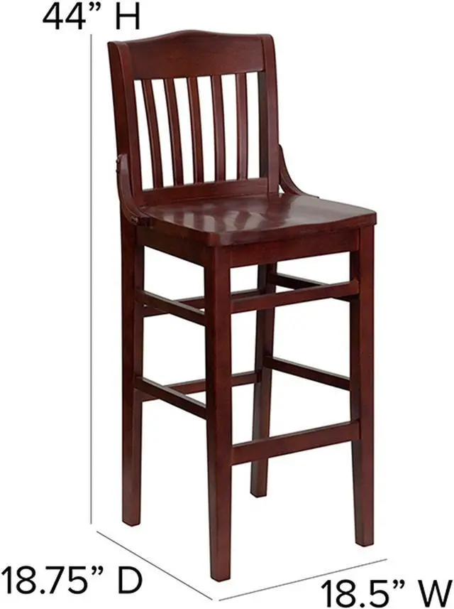 Alt view image 15 of 20 - HERCULES Series School House Back Mahogany Wood Restaurant Barstool