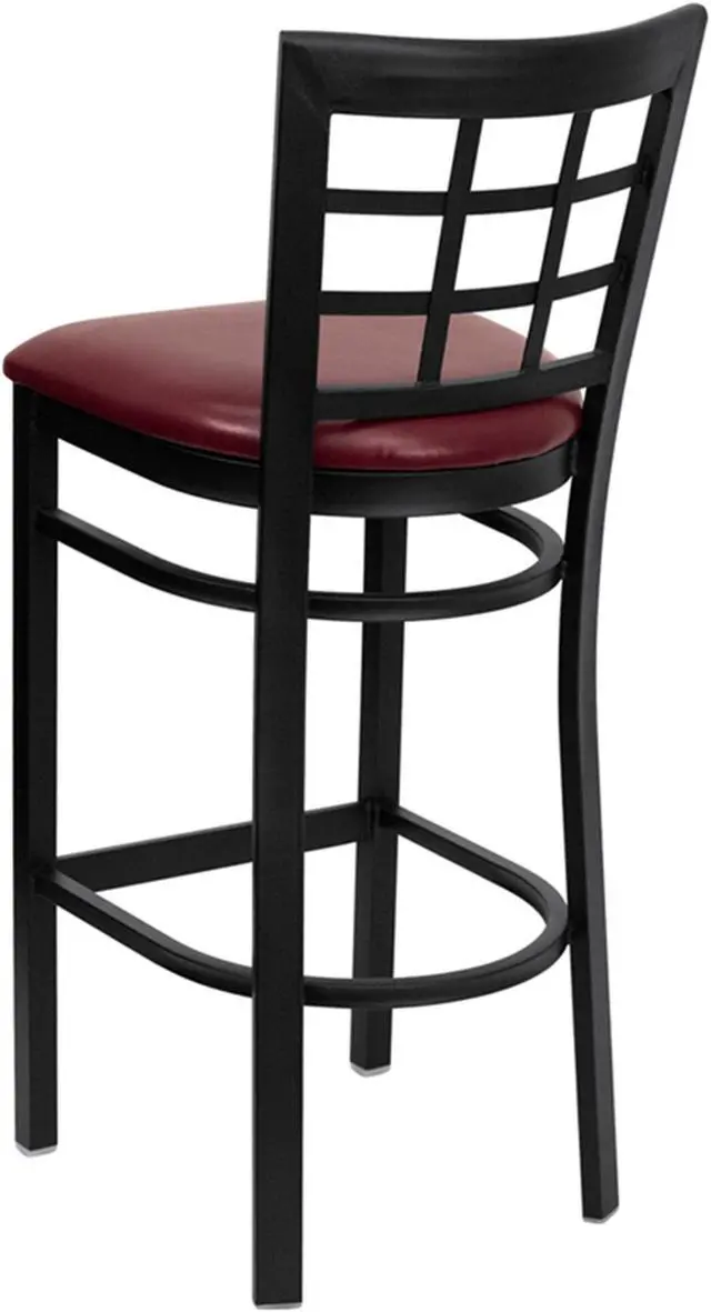 Alt view image 11 of 15 - HERCULES Series Black Window Back Metal Restaurant Barstool - Burgundy Vinyl Seat