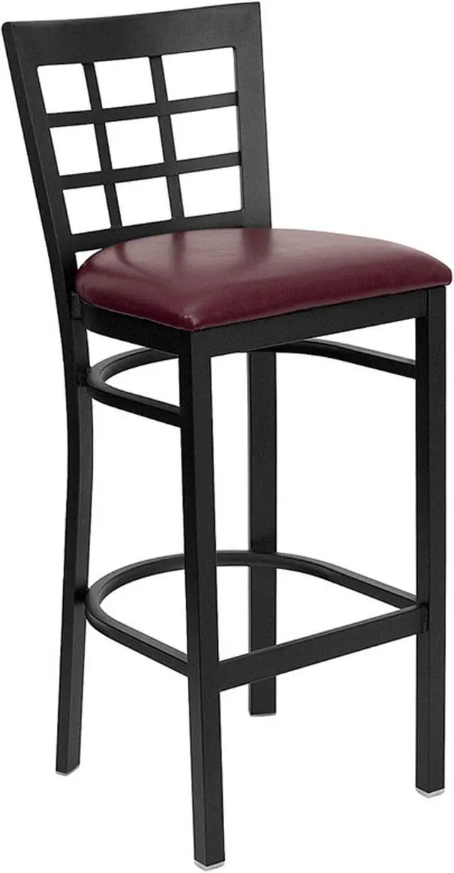 Alt view image 9 of 15 - HERCULES Series Black Window Back Metal Restaurant Barstool - Burgundy Vinyl Seat