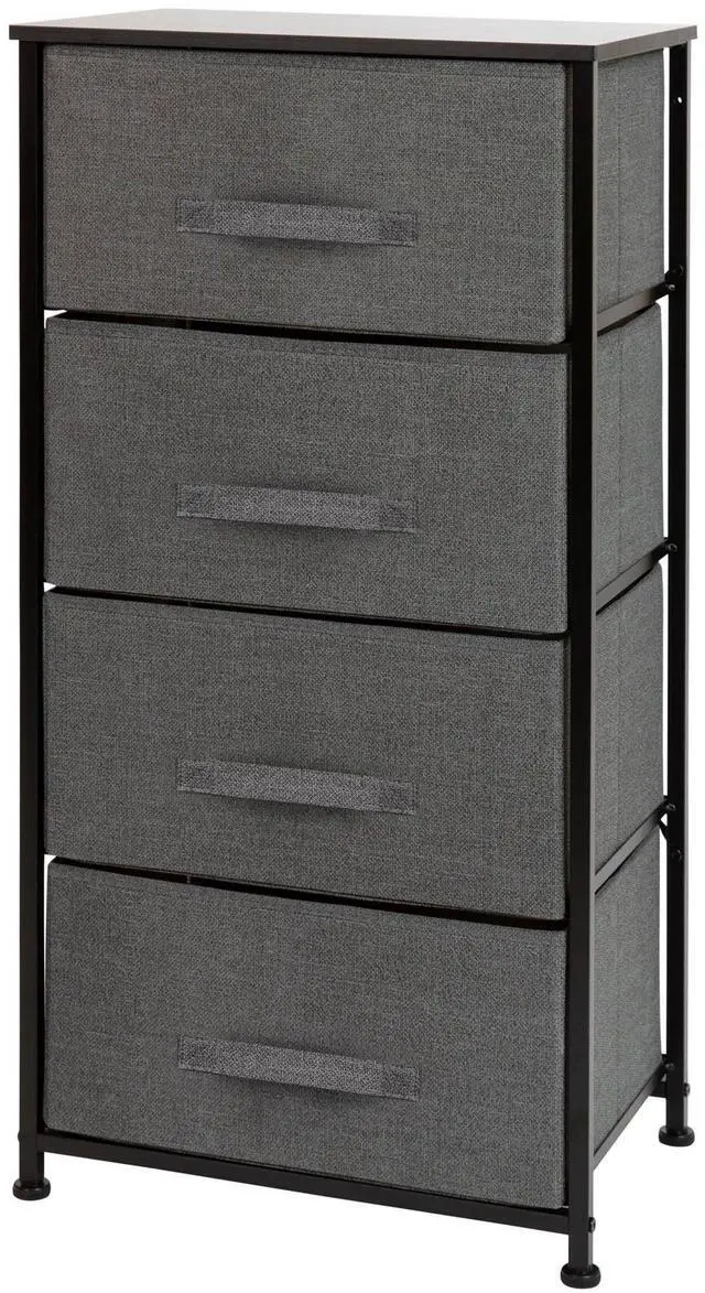 Alt view image 8 of 20 - 4 Drawer Wood Top Black Cast Iron Frame Vertical Storage Dresser with Dark Gray Easy Pull Fabric Drawers