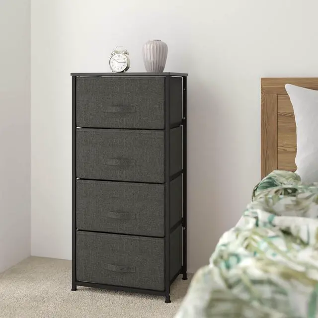Alt view image 9 of 20 - 4 Drawer Wood Top Black Cast Iron Frame Vertical Storage Dresser with Dark Gray Easy Pull Fabric Drawers