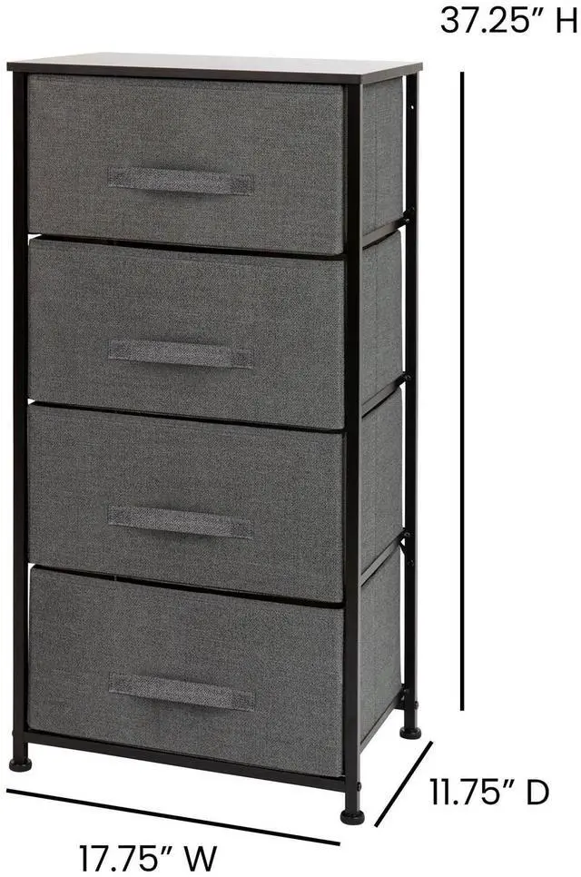 Alt view image 12 of 20 - 4 Drawer Wood Top Black Cast Iron Frame Vertical Storage Dresser with Dark Gray Easy Pull Fabric Drawers