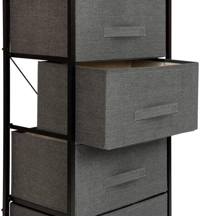 Alt view image 13 of 20 - 4 Drawer Wood Top Black Cast Iron Frame Vertical Storage Dresser with Dark Gray Easy Pull Fabric Drawers