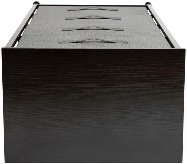 Alt view image 14 of 20 - 4 Drawer Wood Top Black Cast Iron Frame Vertical Storage Dresser with Dark Gray Easy Pull Fabric Drawers