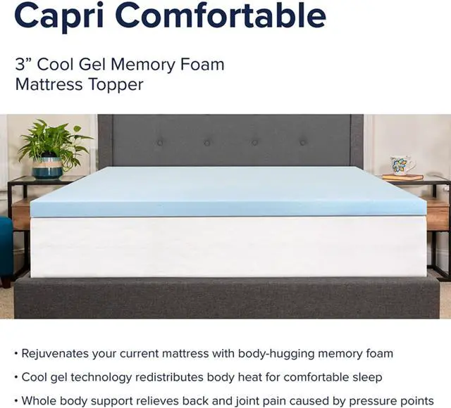 Alt view image 6 of 13 - Capri Comfortable Sleep 3 inch Cool Gel Memory Foam Mattress Topper - Queen