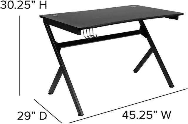 Alt view image 7 of 20 - Flash Furniture Rectangle Gaming Desk and Footrest Reclining Chair Set with Detachable Cup Holder, Headphone Hook, 2 Wire Management Holes - Red/Black
