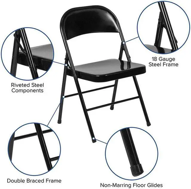 Alt view image 11 of 20 - HERCULES Series Double Braced Black Metal Folding Chair