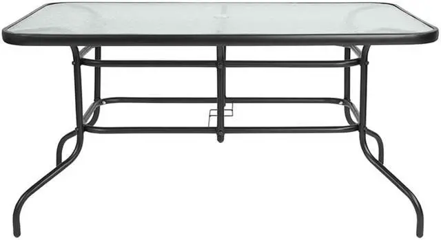 Alt view image 2 of 20 - 31.5" x 55" Rectangular Tempered Glass Metal Table