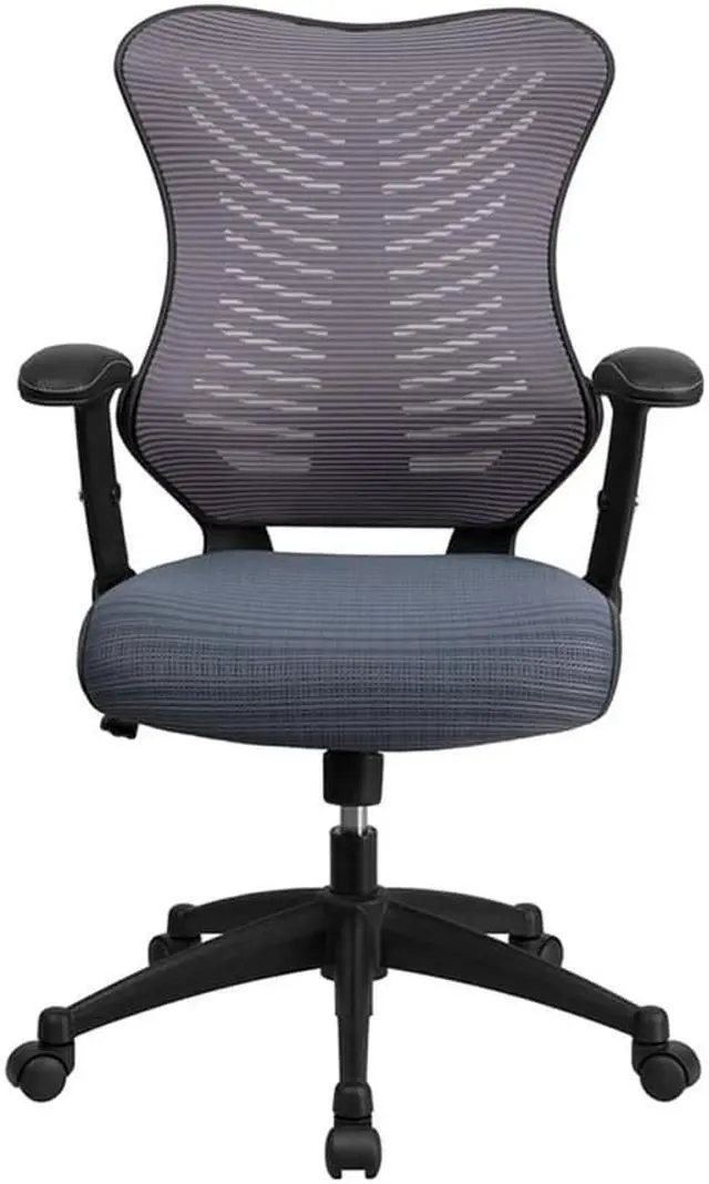 Alt view image 14 of 20 - High Back Designer Gray Mesh Executive Swivel Ergonomic Office Chair with Adjustable Arms