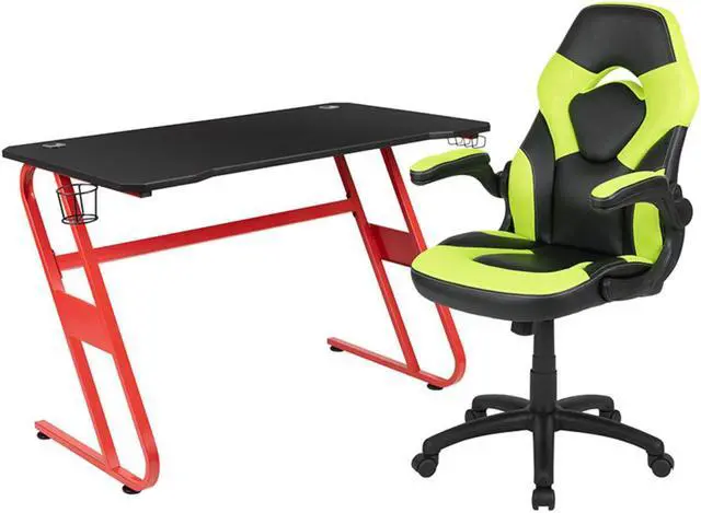 Alt view image 13 of 20 - Red Gaming Desk and Green/Black Racing Chair Set with Cup Holder and Headphone Hook