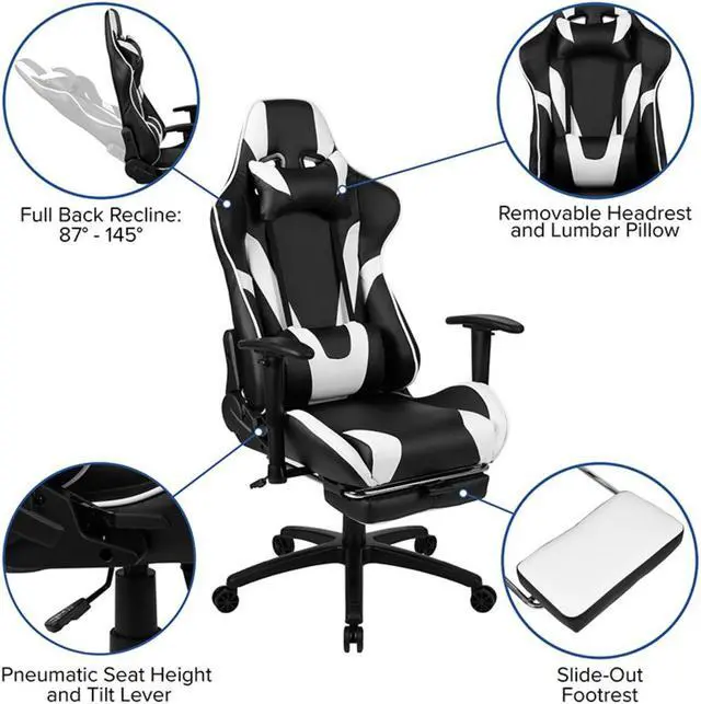Alt view image 17 of 20 - Black Gaming Desk and Black Footrest Reclining Gaming Chair Set with Cup Holder, Headphone Hook, and Monitor/Smartphone Stand